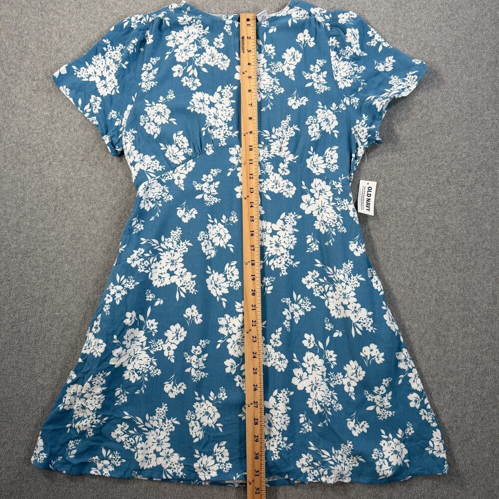 Old Navy Women's Petite Medium Blue White Floral Mini Dress Short Sleeve New - Picture 5 of 11